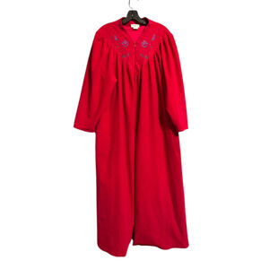 Vintage Vanity Fair Robe XL Red Floral Thick Vneck Quarter Zip